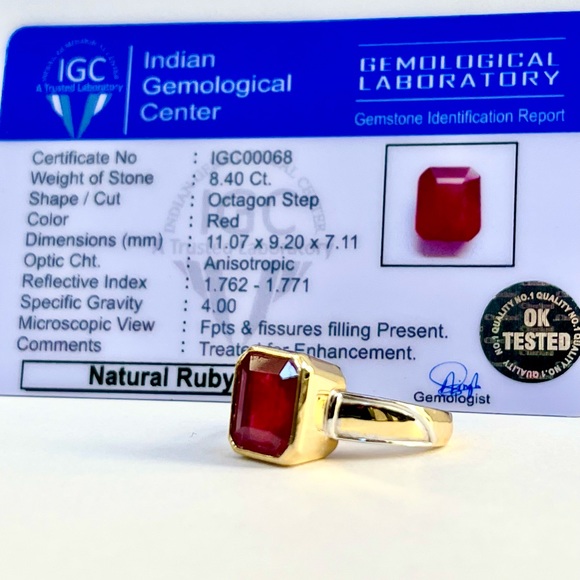 Ruby Stone 8.40 Carats in Gold Ring, Certified by IGC, Burmese Origin - Picture 10 of 10